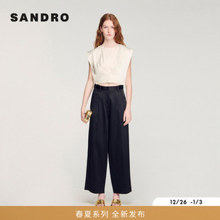 新款 黑色皮皮带袢高腰阔腿休闲长裤 女装 时尚 法式 SANDRO2026春季