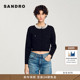 款 黑色仿珠饰领口短款 女装 SANDRO2025秋冬经典 法式 时尚 针织开衫