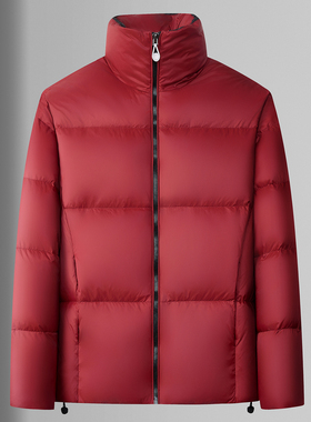 【210g绒】新国标冬季男士羽绒服90%鸭绒红色短款立领面包服外套