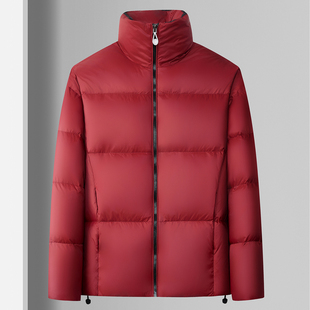 羽绒服90%鸭绒红色短款 男士 新国标冬季 立领面包服外套 210g绒