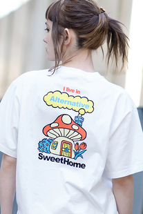 日系xgirl可爱蘑菇图案卡通短袖t恤女重磅纯棉圆领休闲夏季bf衣衫