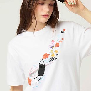 日系小众影子先生海底世界可爱图案重磅纯棉t恤女短袖夏季圆领tee