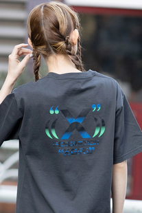 日单xgirl黑色纯棉t恤女短袖字母印花街头bf中性休闲圆领夏季衣衫