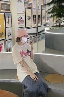 my melody kuromi可爱卡通印花白色t恤女夏短袖纯棉宽松圆领上衣