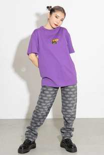 日系小众xgirl头像印花紫色短袖t恤女宽松ins潮圆领休闲夏季上衣