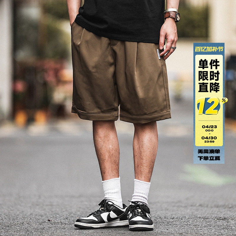 嘿马七作日系复古原创休闲五分直筒短裤男外穿潮夏季薄款运动中裤