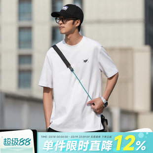 260g嘿马七作日系复古春夏新款印花圆领套头上衣男生短袖T恤潮牌