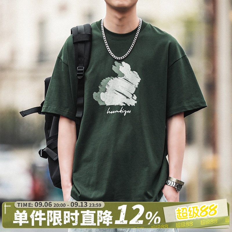 嘿马七作复古涂鸦兔子男短袖T恤图片