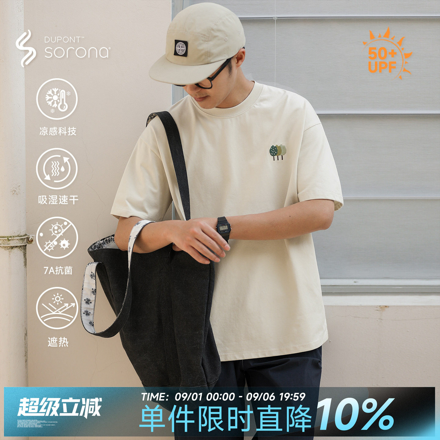防晒凉感刺绣短袖T恤休闲宽松图片