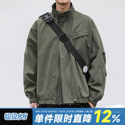 嘿马七作立领工装外套春秋款