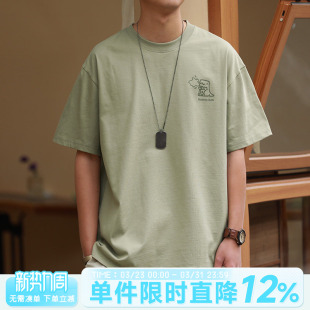 T恤上衣潮 恐龙印花圆领短袖 270g重磅嘿马七作日系原创春夏款 男士