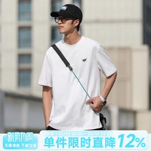 260g嘿马七作日系复古春夏新款 T恤潮牌 印花圆领套头上衣男生短袖