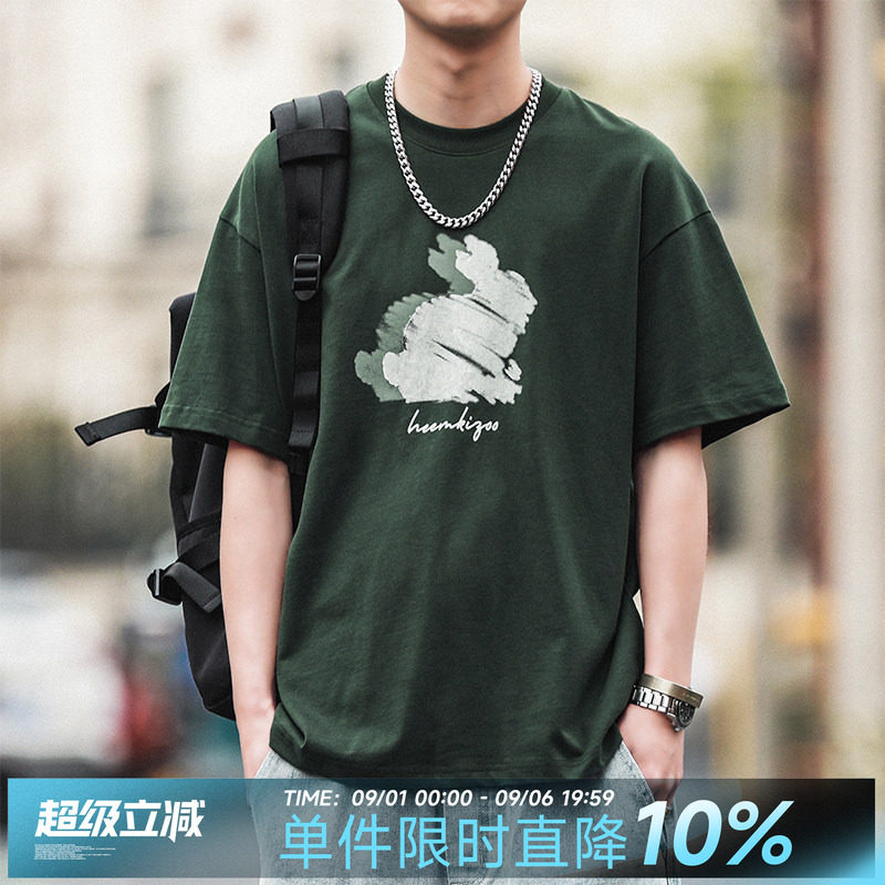 嘿马七作复古涂鸦兔子男短袖T恤图片