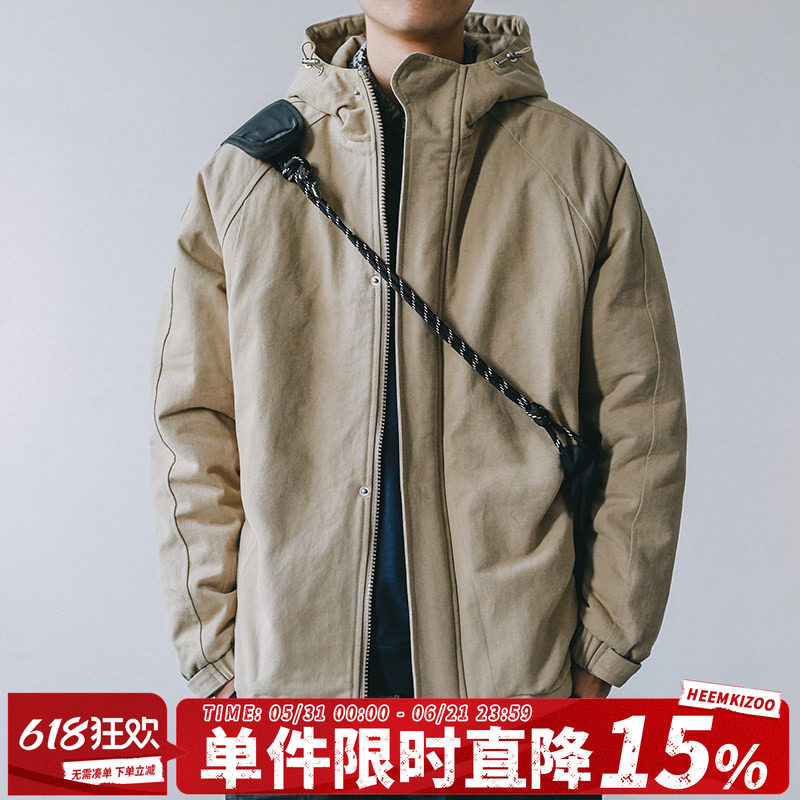 加厚HEEMKIZOO日系冬季保暖工装棉服男装潮休闲情侣新款棉衣外套