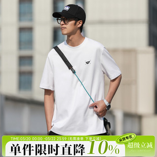 260g嘿马七作日系复古春夏新款印花圆领套头上衣男生短袖T恤潮牌