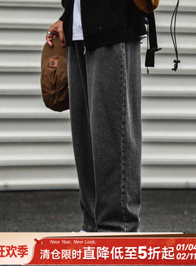 310g嘿马七作美式复古提花牛仔裤春秋男款宽松户外做旧水洗休闲裤
