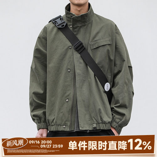 嘿马七作立领工装外套春秋款