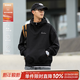 半拉链连帽卫衣英文刺绣上衣百搭潮 男士 400g嘿马七作美式 复古秋季