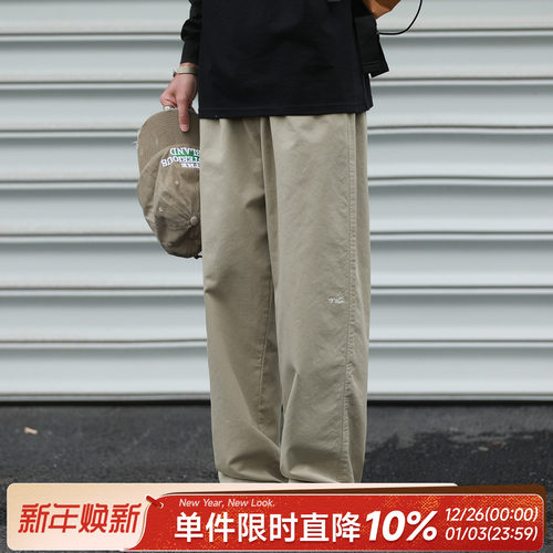 嘿马七作刺绣logo直筒裤