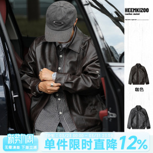 嘿马七作春秋日系复古翻领飞行机车夹克皮衣外套男士 宽松休闲时尚