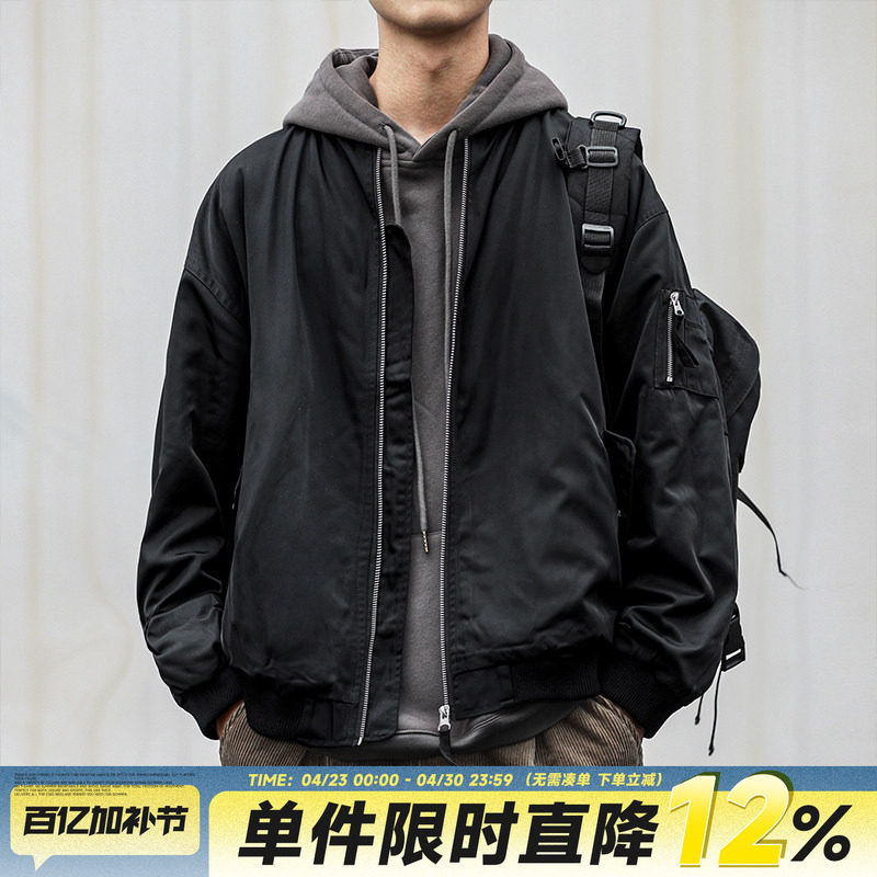 嘿马七作日系复古春秋款机车立领飞行夹克男士休闲棉衣长袖外套潮