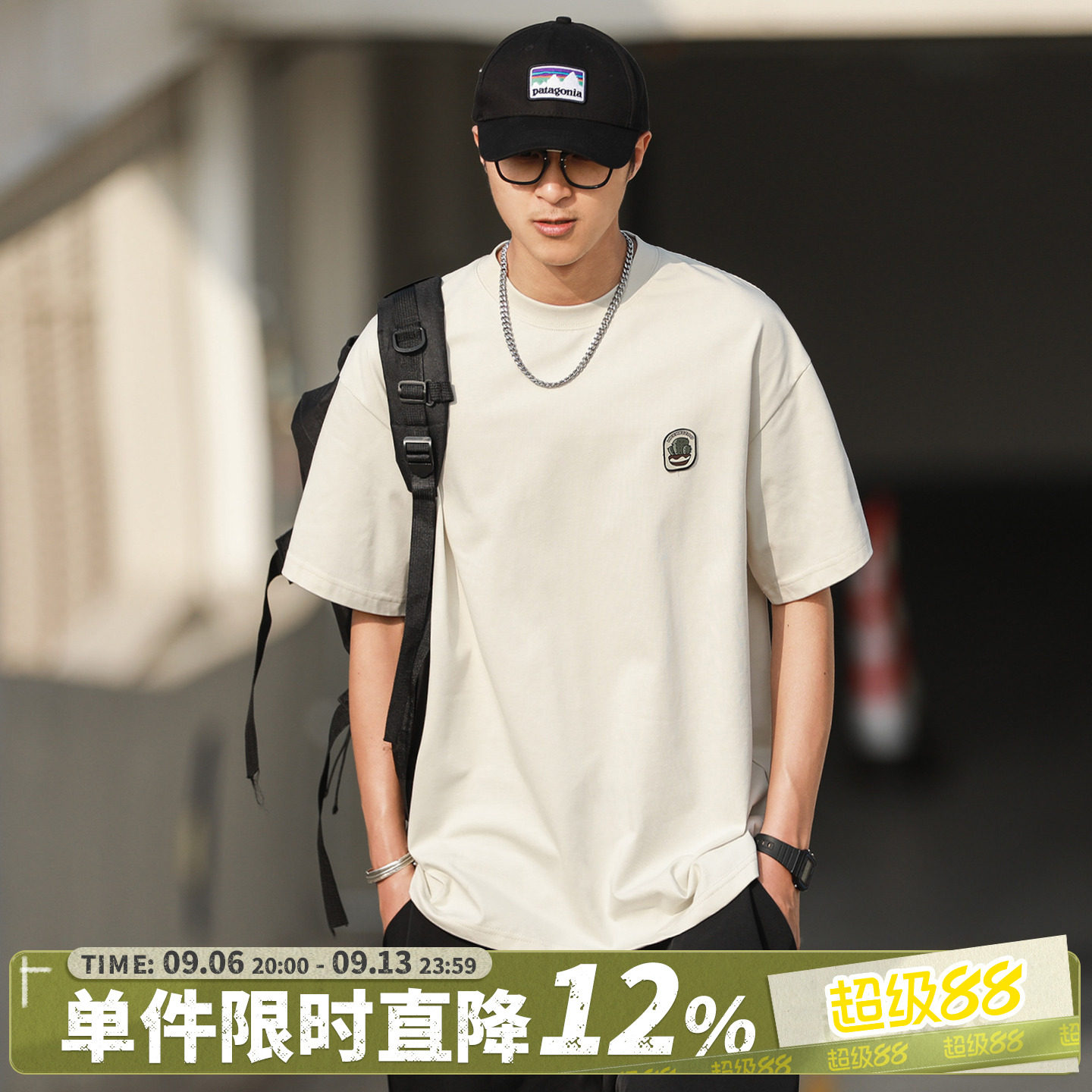 嘿马七作美式夏季贴标短袖T恤男图片