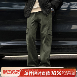 潮牌 休闲宽松男生工装 300g做旧复古酵洗嘿马七作秋季 大口袋直筒裤