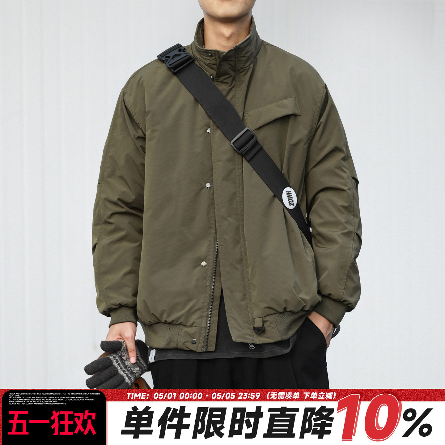 防泼水嘿马七作日系复古冬季男士暗格纹美式棉衣立领棉服外套潮牌