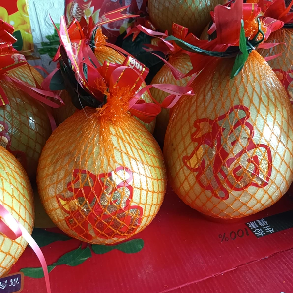 非食用拜神柚子神台摆放2026当季带底座网袋福字广东梅州金柚子