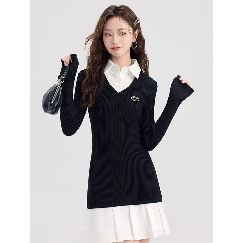 白小龟原创韩系学院风辣妹针织百褶长袖连衣裙女修身收腰裙子春秋,女装/女士精品,连衣裙,淘宝优惠券,粉丝福利购,淘宝优惠卷