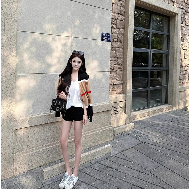 复古拼色条纹针织开衫外套女2025秋季新款设计感显瘦气质短款上衣