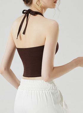 2025新款带胸垫性感挂脖背心女露脐内搭打底吊带文胸一体美背内衣