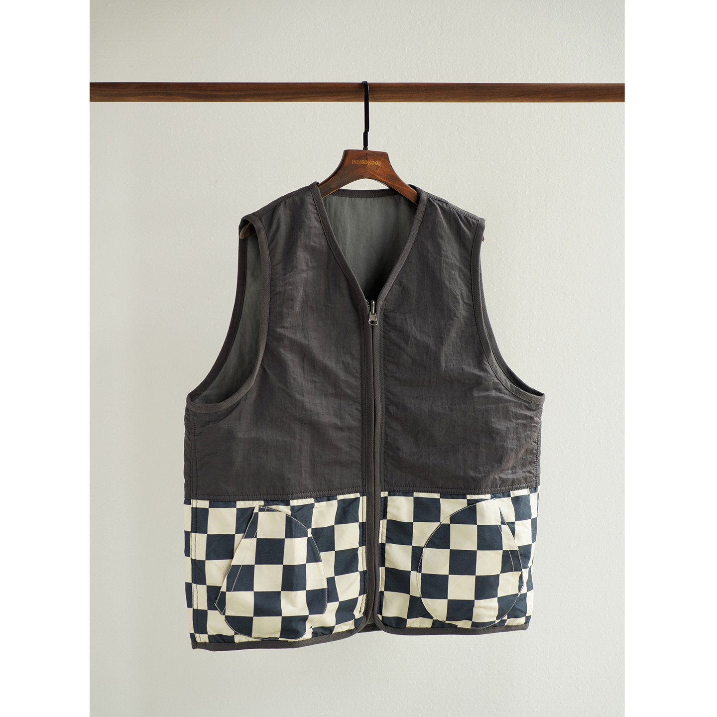 Indigohood双面穿棉衣马甲拼接保暖棉服背心休闲坎肩夹克无袖外套
