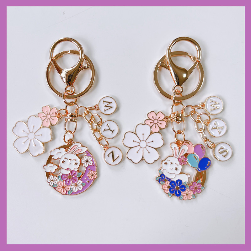 卡通樱花兔子定制名字汽车钥匙扣学生文创小礼物可爱书包小挂件女