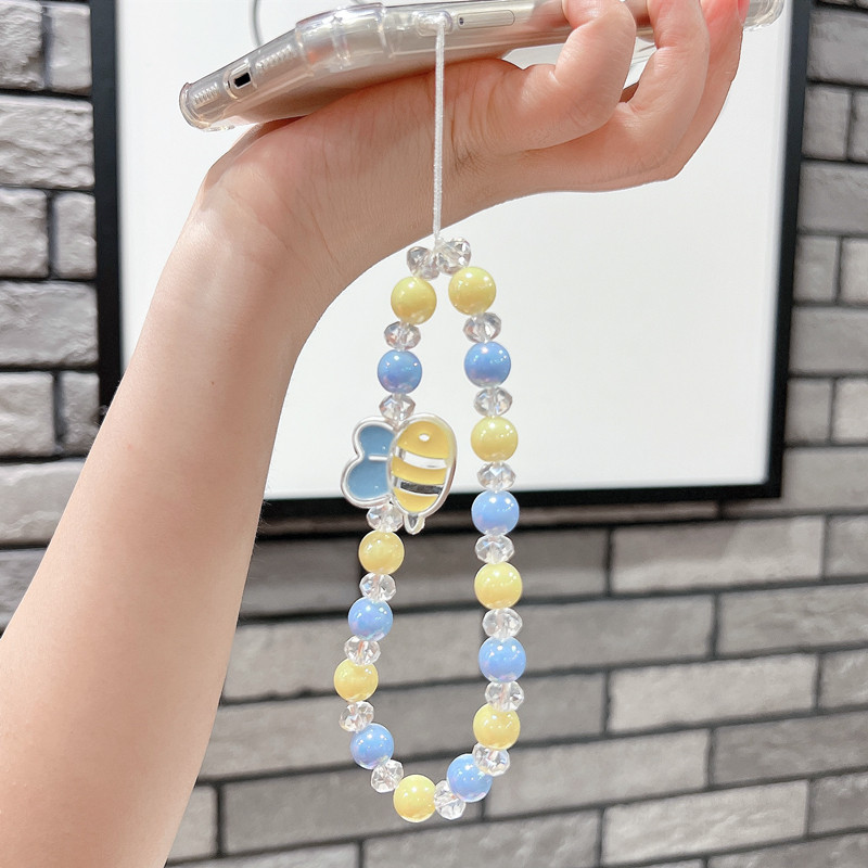 可爱小蜜蜂小黄鸭珠子手机短款挂绳夏季手腕绳蝴蝶结创意钥匙链女