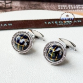 商务生日礼物 扣男士 现货英国TateossianRT 珐琅宝石925银地球仪袖