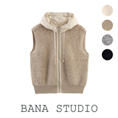 BANA外贸出口尾单宽松连帽叠穿针织马甲背心无袖 毛衣外套上衣女冬