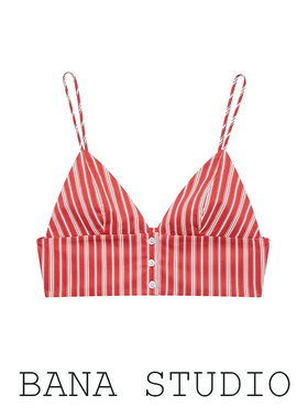 BANA西班牙外贸出口红色条纹露背内衣式超短款细吊带背心女小吊带