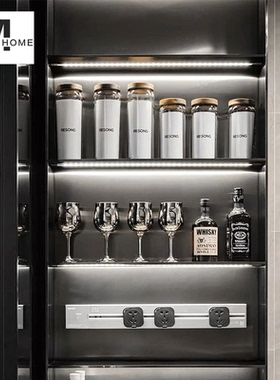 样板间餐厅边柜装饰品摆件置物架陈列玻璃储物罐仿真洋酒镀银红酒