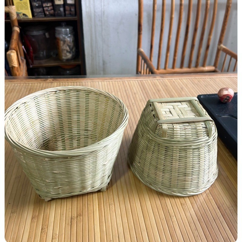 竹青皮编水果零食筐圆形收纳篮
