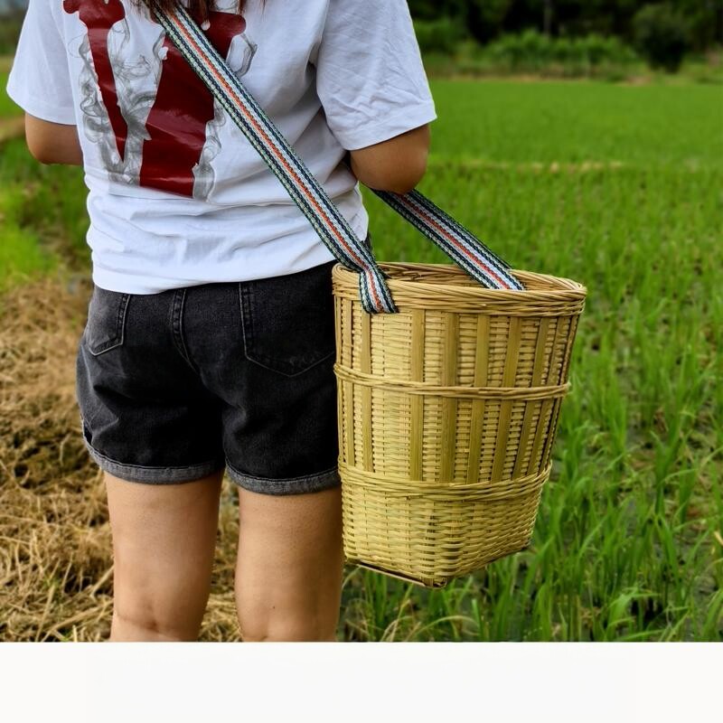竹编背篓买菜竹筐采摘斜挎茶叶篓