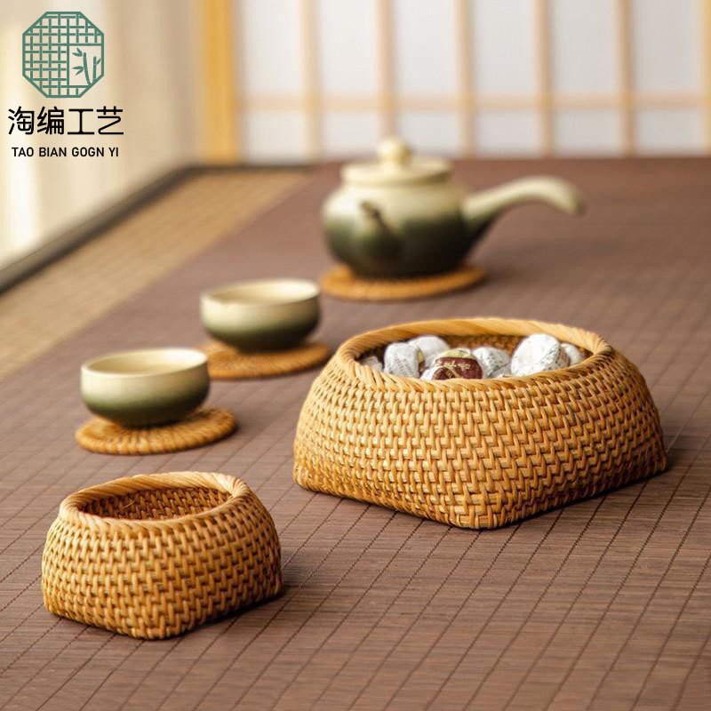 茶点小盘围棋收纳盘越南手工藤编