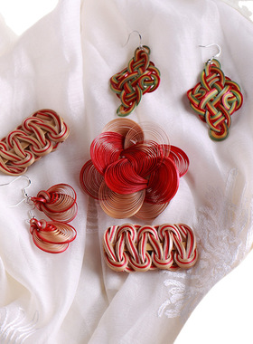 竹编胸花饰品耳环发夹胸针首饰