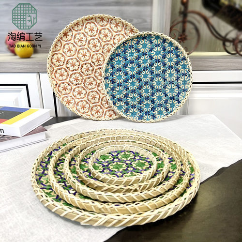 平板竹编彩簸箕舞蹈装饰竹编盘