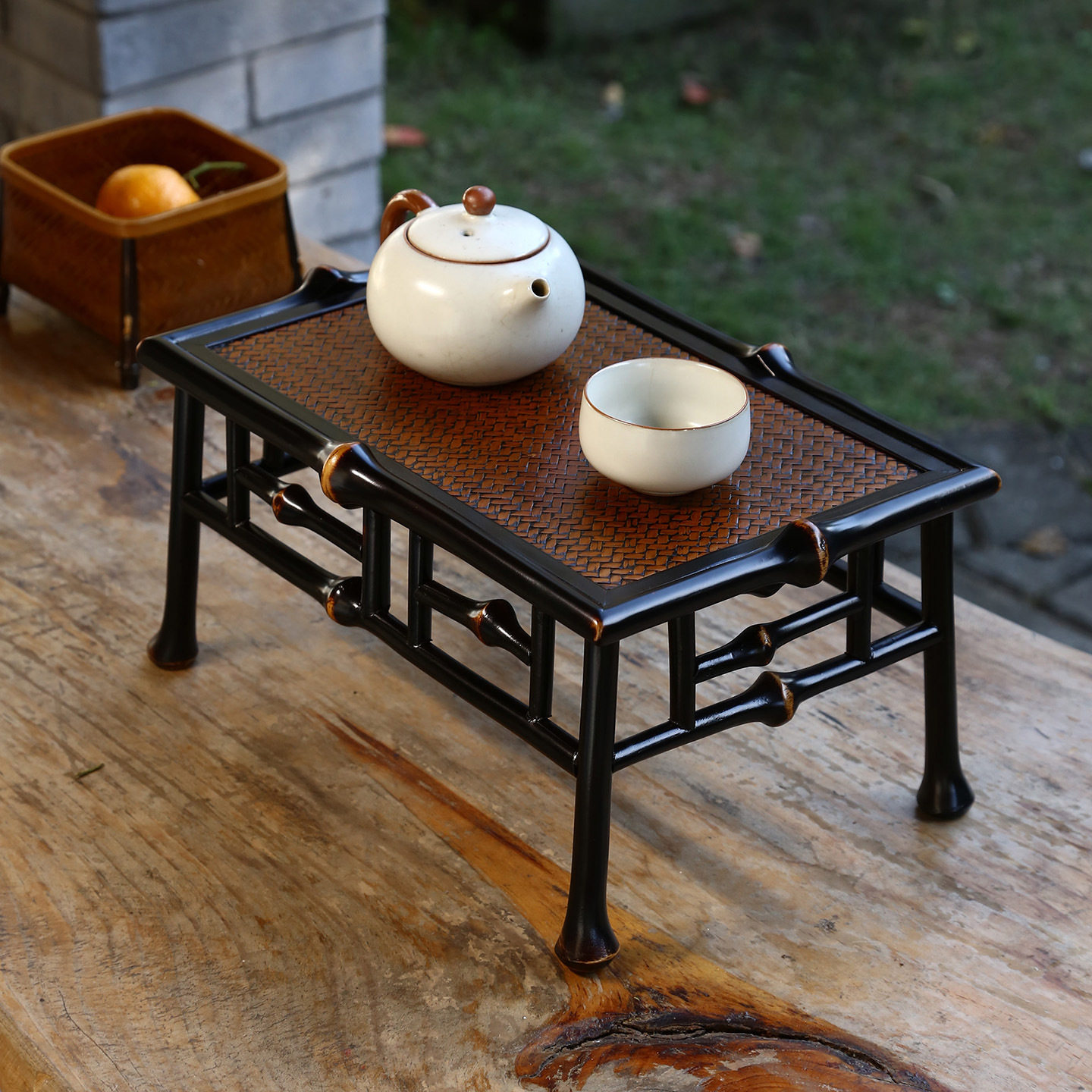 筇竹制小茶桌茶盘复古茶具收纳架