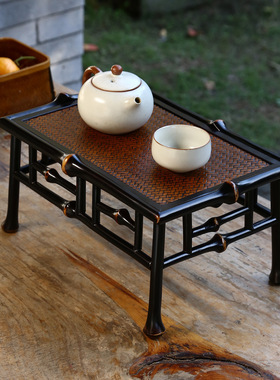 筇竹制小茶桌茶盘复古茶具收纳架