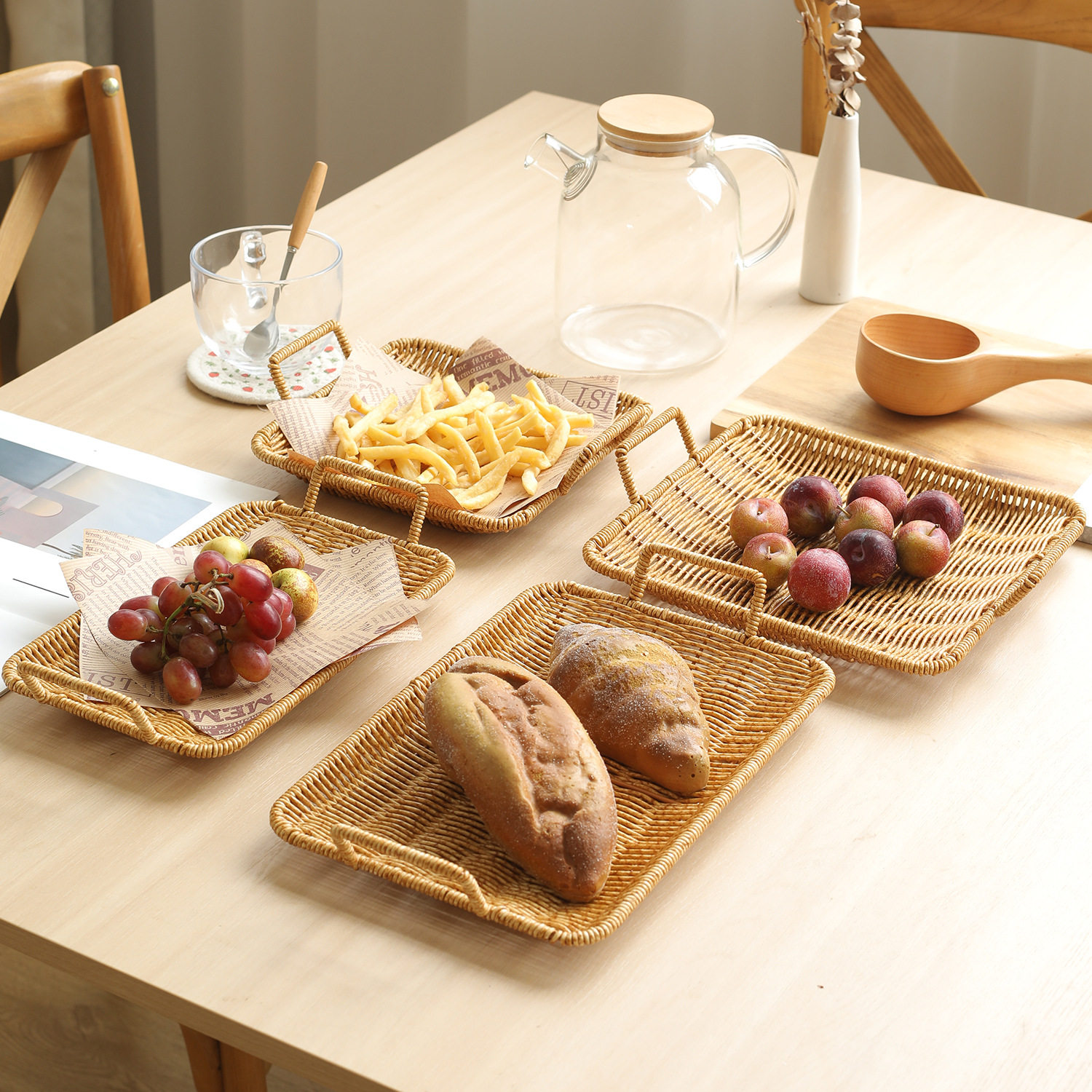 仿藤藤零食摆放盘西餐厅油炸小吃薯条托盘火锅菜篮茶几手提水果盘,餐饮具,果盆/果盘/果篮,淘宝优惠券,粉丝福利购,淘宝优惠卷