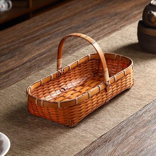 精编竹编篮长方形复古大漆手提篮