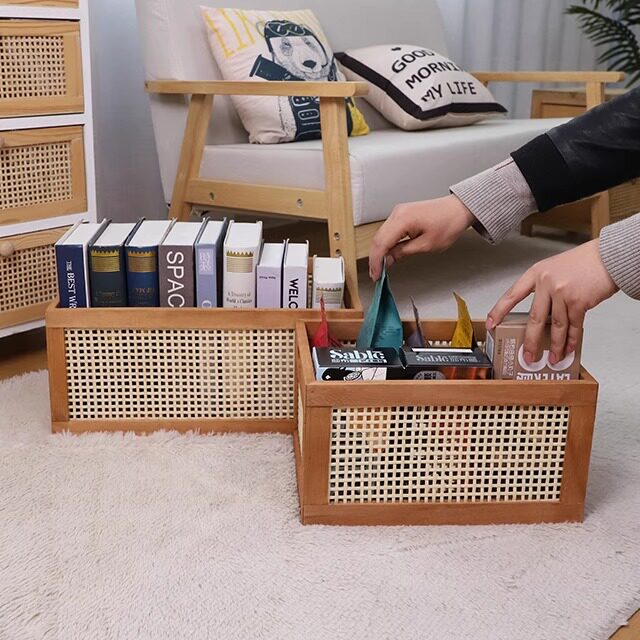 实木收纳筐家用桌面竹子编织篮