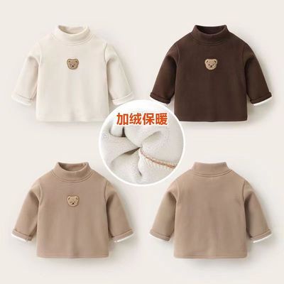 儿童加绒打底衫冬装新款男女童宝宝半高领加厚套头衫婴儿保暖上衣